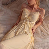 hulianfu Mesh Cloth Suspender Nightdress Long Sweet Pajamas Princess Sleepwear Sexy Ladies Chest Cushion Halter Women Home Service