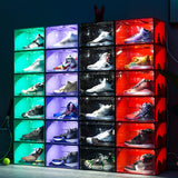 HULIANFU Voice Control LED Sneaker Shoe Storage Boxes Magnetic Sneakers AJ Display Case High-tops Football Shoe Box Stackable Cabinet