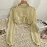 Hulianfu New Women Solid Sweater O-Neck Cropped Sweater Pullover Crop Top Female Short Sleeve Hollow Out Super Cropped Sweaters Shirts
