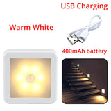 HULIANFU Motion Sensor LED Night Light Smart USB charging Battery Operated  WC Bedside Lamp For Room Hallway Pathway Toilet Home Lighting