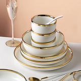 HULIANFU White Tableware Set Ceramic Dinner Plates Dishes Plates and Bowls Set Food Plate Salad Soup Bowl Dinnerware Set for Restaurant