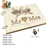 HULIANFU New Wooden Wedding Guestbook Reception Book Sign-in Book Personalized Mr. and Mrs. Photo Frame Wedding Decoration Supplies