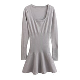 hulianfu Spring Short Dress For Women Casual Buttom Long Sleeve Dresses Mini Pleated Skirt 90s High Street Y2k Dress  New