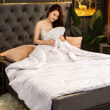 HULIANFU Summer 100% Mulberry Silk Quilt Pure Cotton Fabric High End Summer Blanket Light Breathable Washable Silks Quilts Thin Comforter