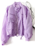 Hulianfu 2023 New Summer Korean Sun Protection Clothing Coat Women UV-proof Thin Loose Casual Female Pocket Windbreaker Jacket Tops Lady