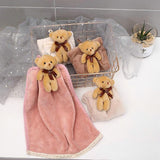 HULIANFU Quick-Dry Hand Towel Cute Bear Coral Fleece Holdable Kitchen Toilet Towel Absorbent Wipe Plush Hand Towel Bathroom Hanging Towel