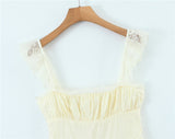 Hulianfu 2023 Spring Summer New Sexy Casual Chic Slim Backless Lace Square Neck Short Strap Mini Dress For Women