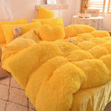 HULIANFU Nordic Pure Color Plush Duvet Cover Set with Sheet Pillow Covers Furry Winter Warm Kawaii Bedding Set Luxury Single Bed Sets