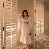 Hulianfu Vintage Button Dresses for Women Fairy Midi Party Dress Evening Office Lady Design One Piece Dress Elegant Korean Spring