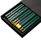 HULIANFU JANKNG 5 Pair Japanese Chopsticks Alloy Non-Slip Sushi Chop Sticks Set Chinese Gift Reusable Chopsticks Tableware Gift Kitchen