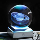 HULIANFU New 80mm K9 Crystal Solar System Planet Globe 3D Laser Engraved Sun System Ball with Touch Switch LED Light Base Astronomy Gifts