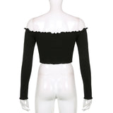 Hulianfu Off Shoulder Sexy Gothic Crop Top T-Shirts Women Clothes crop Rhinestone Skeleton Grunge Clothing Tee Y2K Shirt Core Tops vegan
