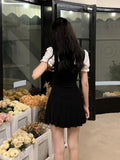 hulianfu hulianfu Sweet Mini Fake Two Dress Puff Sleeve Summer French Elegant Short Party Dress Woman Casual Korea Fashion Vintage Dress Slim