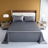 HULIANFU Satin Silk Bedding Sheet Set Solid Color Fitted Sheet Set Single Double King Size Bed Sheet Set Luxury Rayon Flat Sheet Set