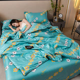 HULIANFU Luxury Summer Quilts Soft Emulation Silk Satin Quilted Quilt Machine Washable Air-conditioning Comforter Bedspread Thin Blanket
