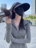 Hulianfu Sun-proof Jackets Women Cropped Slim Hooded Thin Summer Sporty Tender Sexy Basic Fashion All-match Casual New Arrival Ins Mujer