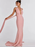 hulianfu Pullover Backless Lace Up Dress Women Off Shoulder Sleeveless Floor Length Long Robes Summer Female Sexy Prom Evening vestido
