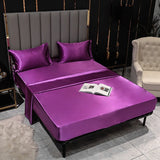 HULIANFU Luxury Bed Sheet Set Satin Silk Fitted Sheet Height 35cm 4pcs Sheet Set Queen King Flat Sheet Set Soild Color Bedding Set