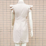 Summer Office Fashion Commute Ladies Suit Dress Casual Solid Color Ruffled Short Sleeves Slim Dress Elegant Lapel Women Dresses