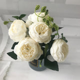 HULIANFU 2023 30cm Rose Pink Silk Peony Artificial Flowers Bouquet 5 Big Head and 4 Bud Cheap Fake Flowers for Home Wedding Decoration indoor