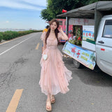 Hulianfu Vinatge Sweet French Midi Dresses Women Casual Short Sleeve Beading Chiffon Dress Elegant Female Party One Piece Dress Korean