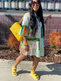 hulianfu Elegant Women Half Flare Sleeve Chain Paisley Loose A-line Dresses for Summer Streetwear Fashion Shirt Style Dress