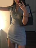 Hulianfu Short Sleeve Slit Sexy Mini Dress Summer Women Fashion Streetwear Outfits Cute Solid Y2K Party Clothing
