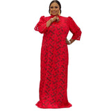 hulianfu Women Long Sleeve Round Neck Fashion Casual Solid Color Sexy Fancy Party Lace And Floor Dress