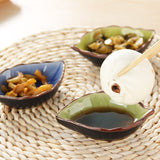 HULIANFU Japanese Leaf Ceramic Sauce Dish Kitchen Seasoning Plate Ice Cracked Glaze Sauce Small Dishes Fish Shaped Bowl For Kitchen