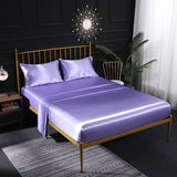 HULIANFU Luxury Emulation Silk Fitted Sheet 3/4 Pcs Sets Solid Color Satin Double Fitted Bed Sheet Set Pillowcases Queen Size Bedsheet