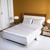 HULIANFU Satin Silk Bedding Sheet Set Solid Color Fitted Sheet Set Single Double King Size Bed Sheet Set Luxury Rayon Flat Sheet Set