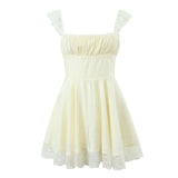 Hulianfu 2023 Spring Summer New Sexy Casual Chic Slim Backless Lace Square Neck Short Strap Mini Dress For Women