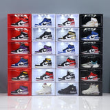 HULIANFU Voice Control LED Sneaker Shoe Storage Boxes Magnetic Sneakers AJ Display Case High-tops Football Shoe Box Stackable Cabinet