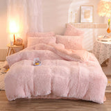 HULIANFU Nordic Pure Color Plush Duvet Cover Set with Sheet Pillow Covers Furry Winter Warm Kawaii Bedding Set Luxury Single Bed Sets
