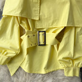 Hulianfu New Fashion Women Spring Summer Yellow Shirt Sexy Spaghetti Strap Slash Neck Off Shoulder Long Sleeve Blouse with Belt
