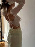 Cryptographic Elegant Mesh See Through Hot Sexy Tops and Blouses Women Summer Shirts Blouse Flare Sleeve Tie Up Tops Clothes