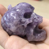 HULIANFU Natural Crystal Quartz Lepidolite Pumpkin Skull Reiki Healing Hand Carved Home Halloween Decoration Gift 1pcs