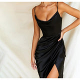 European And American-Style Women's ClothinginsHigh-Profile Figure Sexy Suspender Pleated Dress Slit Dress Irregular Skirt New