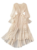 hulianfu Holiday Style Ankle Length Long Dresses Women  Spring New V Neck Puff Sleeve Lace Elegant Evening Party Summer Dress