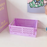 HULIANFU Ins Desktop Plastic Storage Baskets Organizer Box Folding Stackable Toy Storage Basket with Handle Bathroom Storage Box Basket