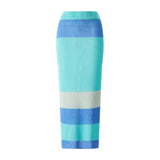 Hulianfu Female Crochet Hollow Out Skirt Solid/Stripe Patchwork Casual Fashion Clothes Women Elastic High Waist Wrapped Long Skirts S M L