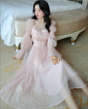 Hulianfu Elegant Evening Party Midi Dress Women Bubble Sleeve French Vintage Sweet Dress Female Pink Korean Style Fairy Dress Autumn