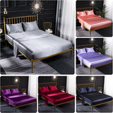 HULIANFU Luxury Emulation Silk Fitted Sheet 3/4 Pcs Sets Solid Color Satin Double Fitted Bed Sheet Set Pillowcases Queen Size Bedsheet