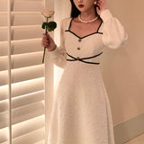 Hulianfu Vintage Button Dresses for Women Fairy Midi Party Dress Evening Office Lady Design One Piece Dress Elegant Korean Spring
