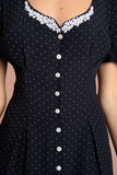 Polka Dot Print Midi Dress Woman Elegant Embroidery Short Sleeve V-neck Vestidos  Summer Femme Vintage Casual Long Robes