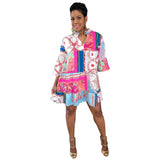 hulianfu Elegant Women Half Flare Sleeve Chain Paisley Loose A-line Dresses for Summer Streetwear Fashion Shirt Style Dress