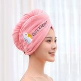 HULIANFU Microfiber Towel Hair Towel Bath Towels For Adults Women Home Embroidered Daisy Animal Coral Velvet Shower Cap Dry Hair Cap 1pc