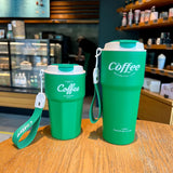 HULIANFU New Fashion 420ml/620ml Double Stainless Steel Coffee Mug Wtih Rope Portable Car Thermos Mug Vacuum Flask Travel Tumbler
