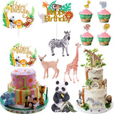 HULIANFU Wild Jungle Party Cake Topper Kids Happy Birthday  Animal Cake Flag Boy Birthday Party Decoration Children Forest Party Supplies