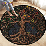 HULIANFU Viking Valknut Yggdrasil Tree of Life Area Rug Round Carpets Rugs for Living Room Bedroom Foot Pad Decoration,Non-slip Floor Mat